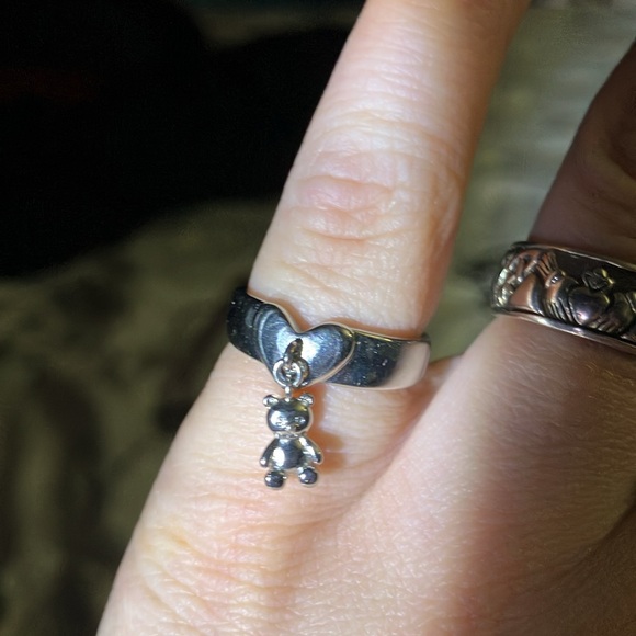 Sterling silver semi-adjustable ring Teddy Bear Charm 925 EUC - Picture 3 of 5